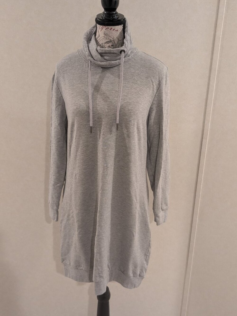 Serra Gray Sweatshirt Dress Size L Cowl Neck Drawstring Long Sleeve Lounge